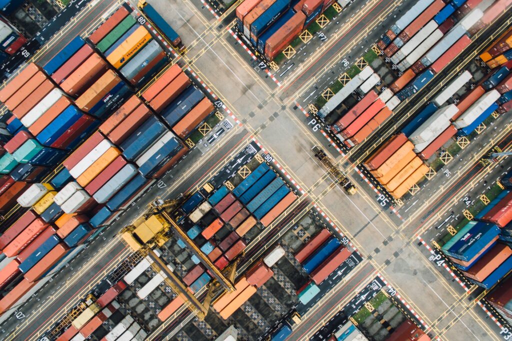 Containers at a port seen from above