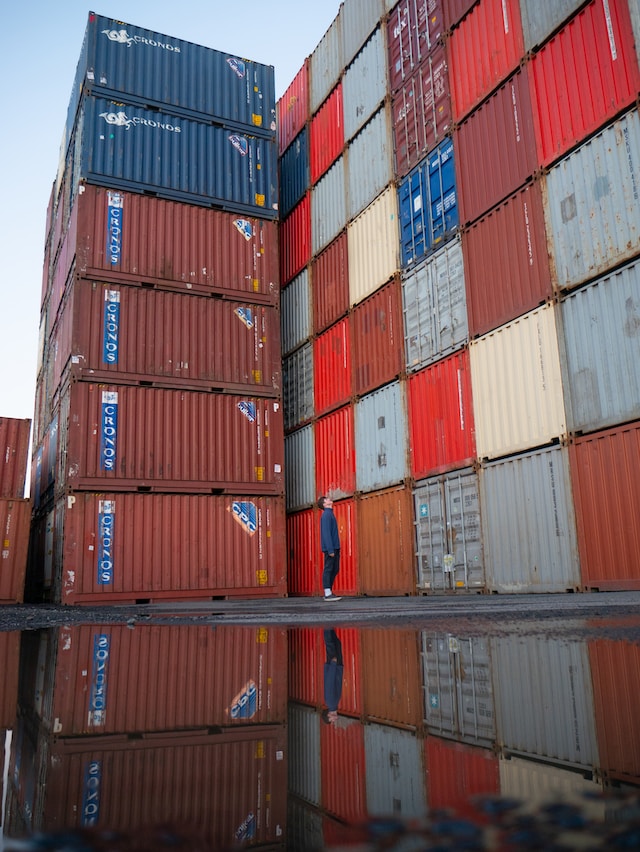 Stacked shipping containers